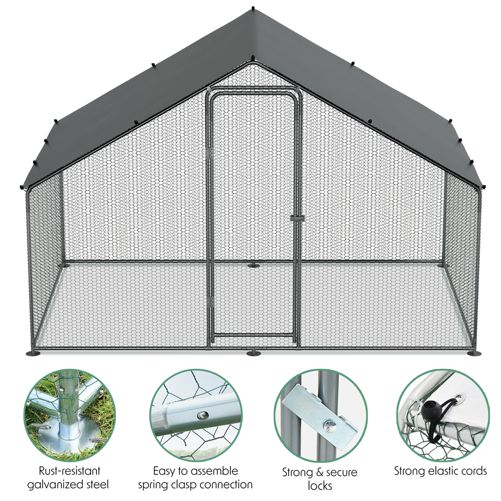 Dellonda DG278 Walk-In Galvanized Steel Chicken Run with Roof Cover & PVC Coated Chicken Wire - additional view 3