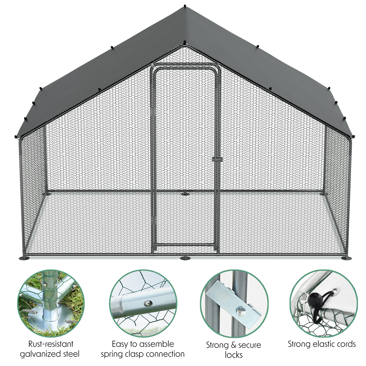 Dellonda DG278 Walk-In Galvanized Steel Chicken Run with Roof Cover & PVC Coated Chicken Wire - additional view 3