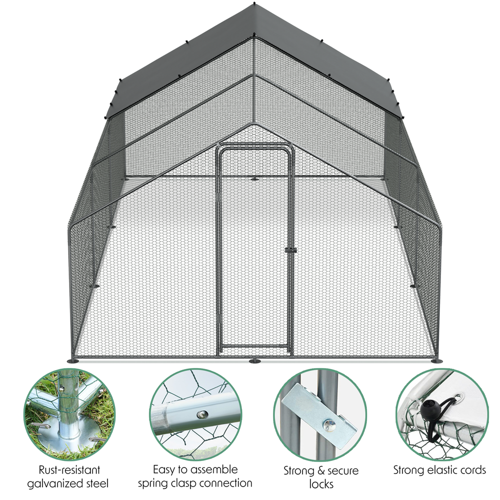 Dellonda DG280 Walk-In Galvanized Steel Chicken Run with Roof Cover & PVC Coated Chicken Wire - additional view 11