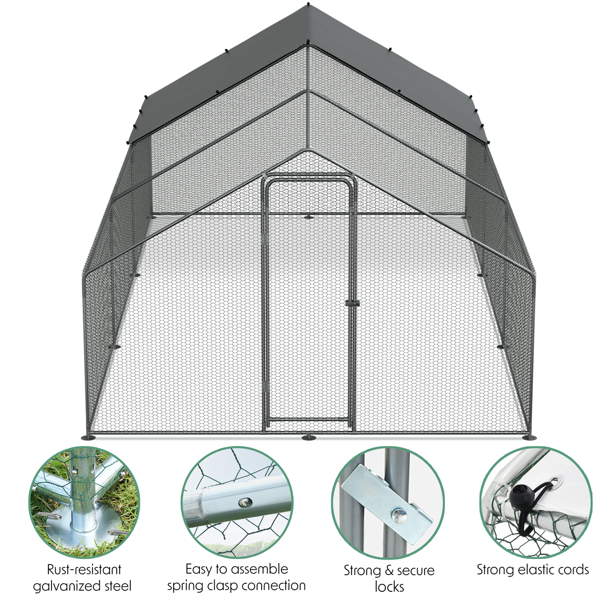 Dellonda DG280 Walk-In Galvanized Steel Chicken Run with Roof Cover & PVC Coated Chicken Wire - additional view 11