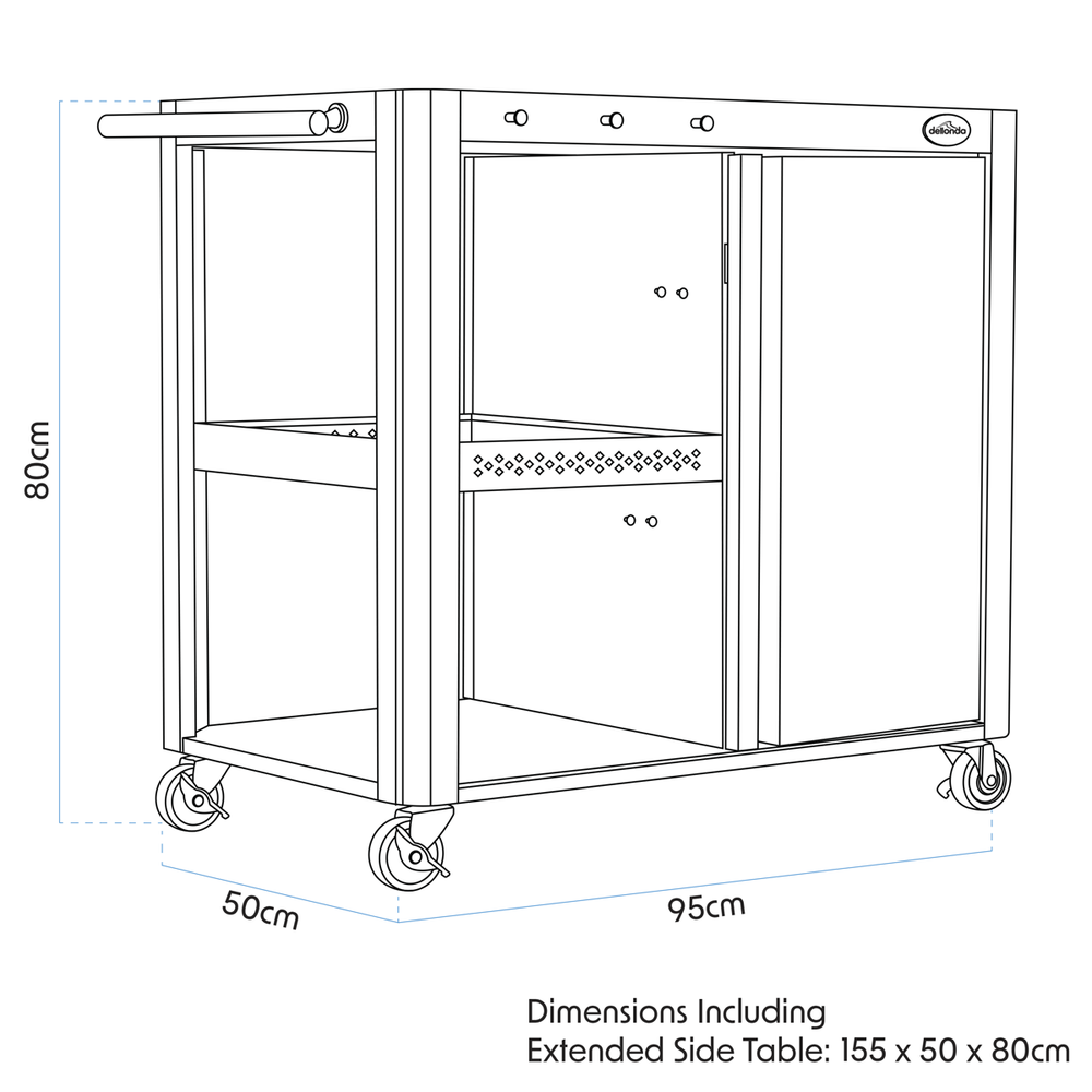 Dellonda DG282 BBQ/Plancha Workstation Trolley with Cupboard, Extension Table & Utensil Hooks, Black - additional view 17