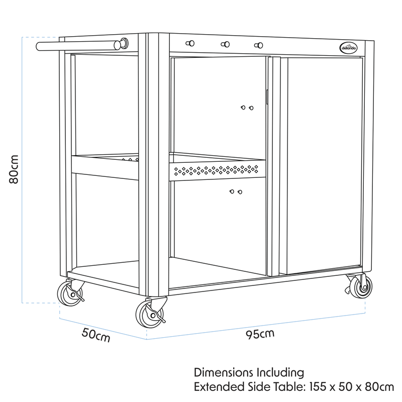 Dellonda DG282 BBQ/Plancha Workstation Trolley with Cupboard, Extension Table & Utensil Hooks, Black - additional view 17