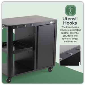 Dellonda DG282 BBQ/Plancha Workstation Trolley with Cupboard, Extension Table & Utensil Hooks, Black - additional view 13