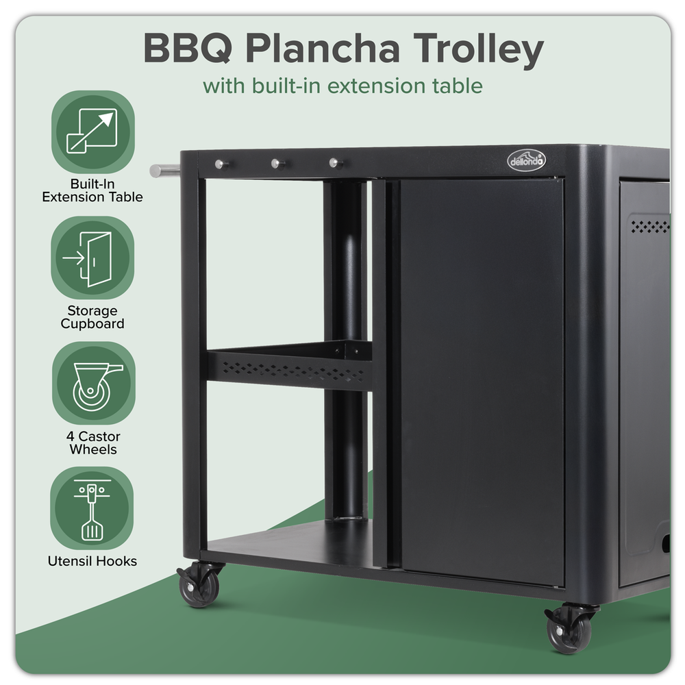 Dellonda DG282 BBQ/Plancha Workstation Trolley with Cupboard, Extension Table & Utensil Hooks, Black - additional view 18