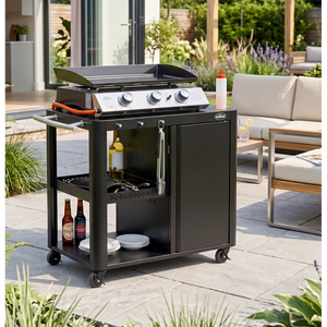 Dellonda DG282 BBQ/Plancha Workstation Trolley with Cupboard, Extension Table & Utensil Hooks, Black - additional view 19