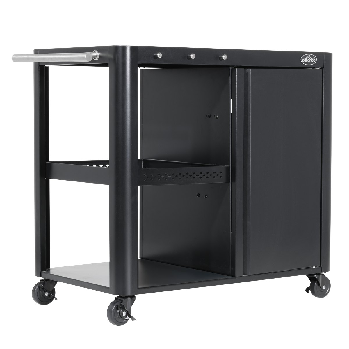 Dellonda DG282 BBQ/Plancha Workstation Trolley with Cupboard, Extension Table & Utensil Hooks, Black