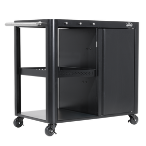 Dellonda DG282 BBQ/Plancha Workstation Trolley with Cupboard, Extension Table & Utensil Hooks, Black