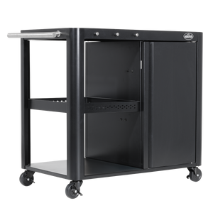 Dellonda DG282 BBQ/Plancha Workstation Trolley with Cupboard, Extension Table & Utensil Hooks, Black