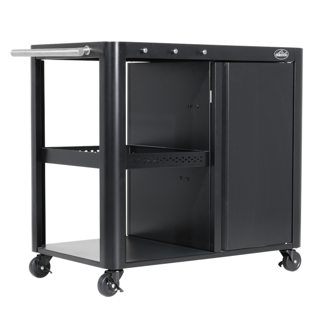 Dellonda DG282 BBQ/Plancha Workstation Trolley with Cupboard, Extension Table & Utensil Hooks, Black