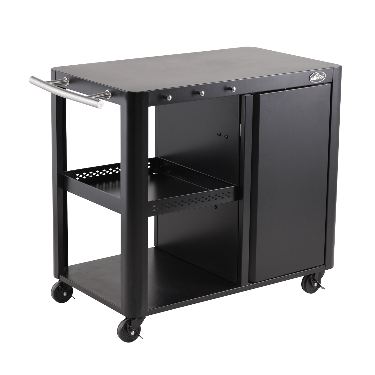 Dellonda DG282 BBQ/Plancha Workstation Trolley with Cupboard, Extension Table & Utensil Hooks, Black - additional view 4