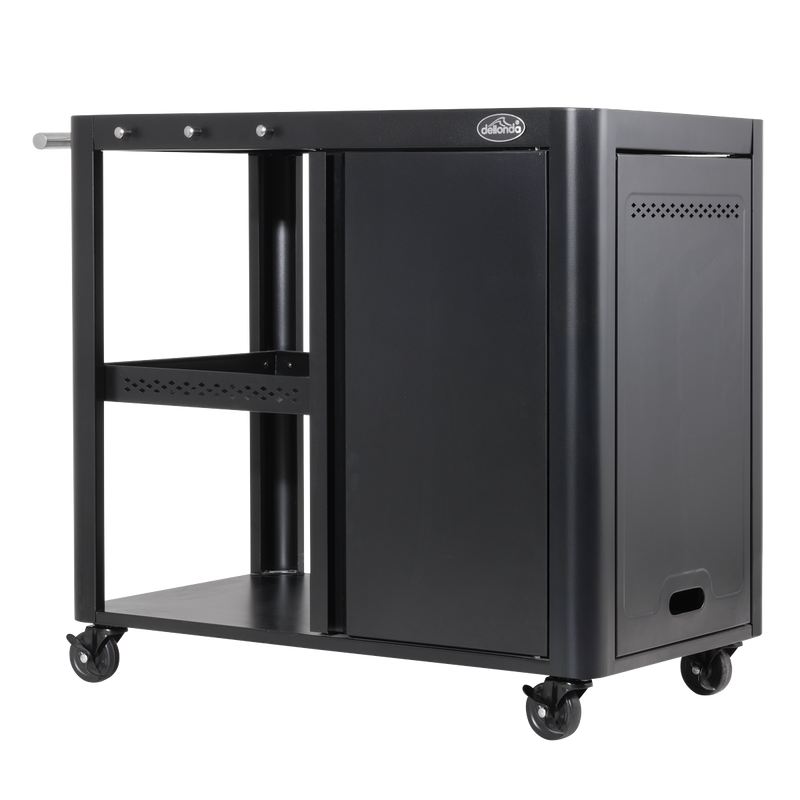 Dellonda DG282 BBQ/Plancha Workstation Trolley with Cupboard, Extension Table & Utensil Hooks, Black - additional view 2
