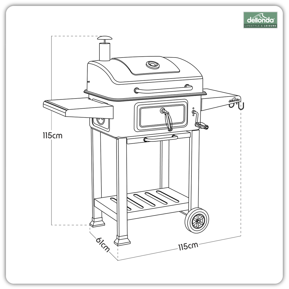 Dellonda DG283 Charcoal Grill BBQ Smoker & Trolley with 2 Side Shelves - Black - additional view 24