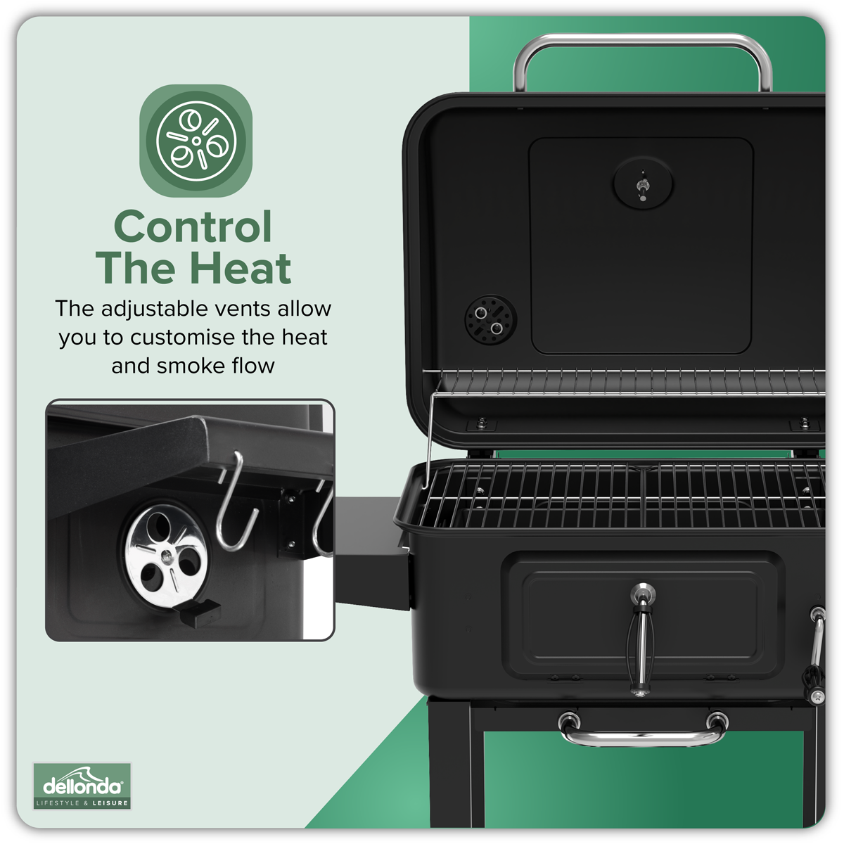 Dellonda DG283 Charcoal Grill BBQ Smoker & Trolley with 2 Side Shelves - Black - additional view 21