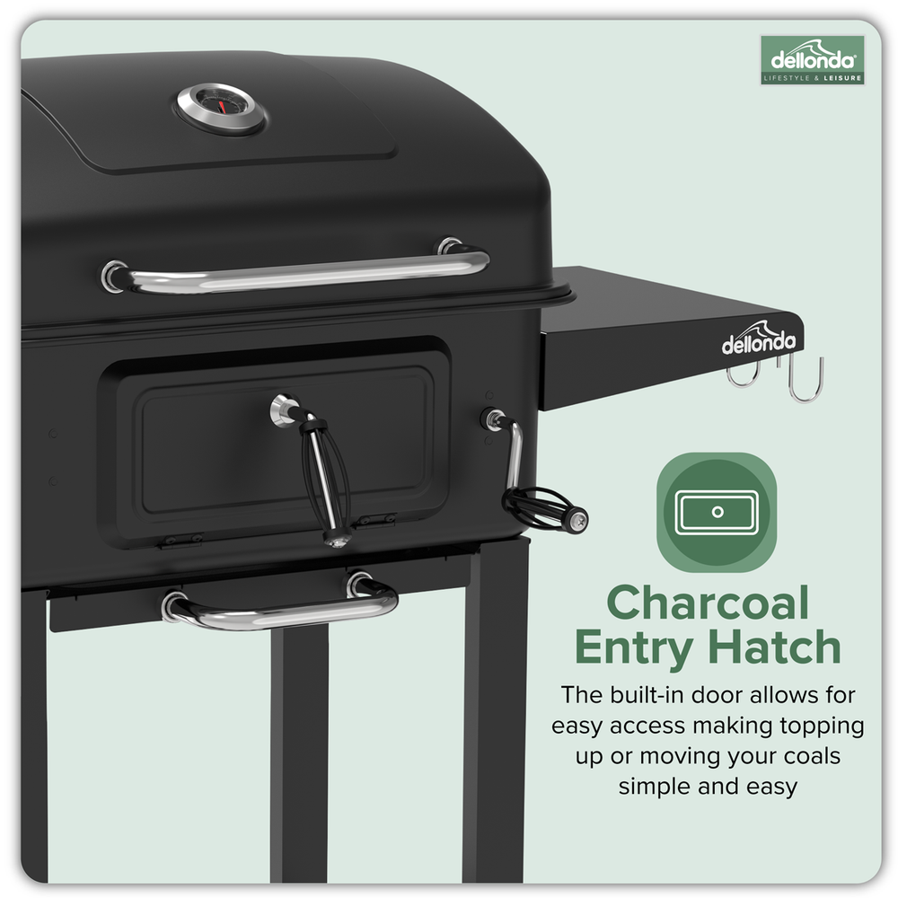 Dellonda DG283 Charcoal Grill BBQ Smoker & Trolley with 2 Side Shelves - Black - additional view 22