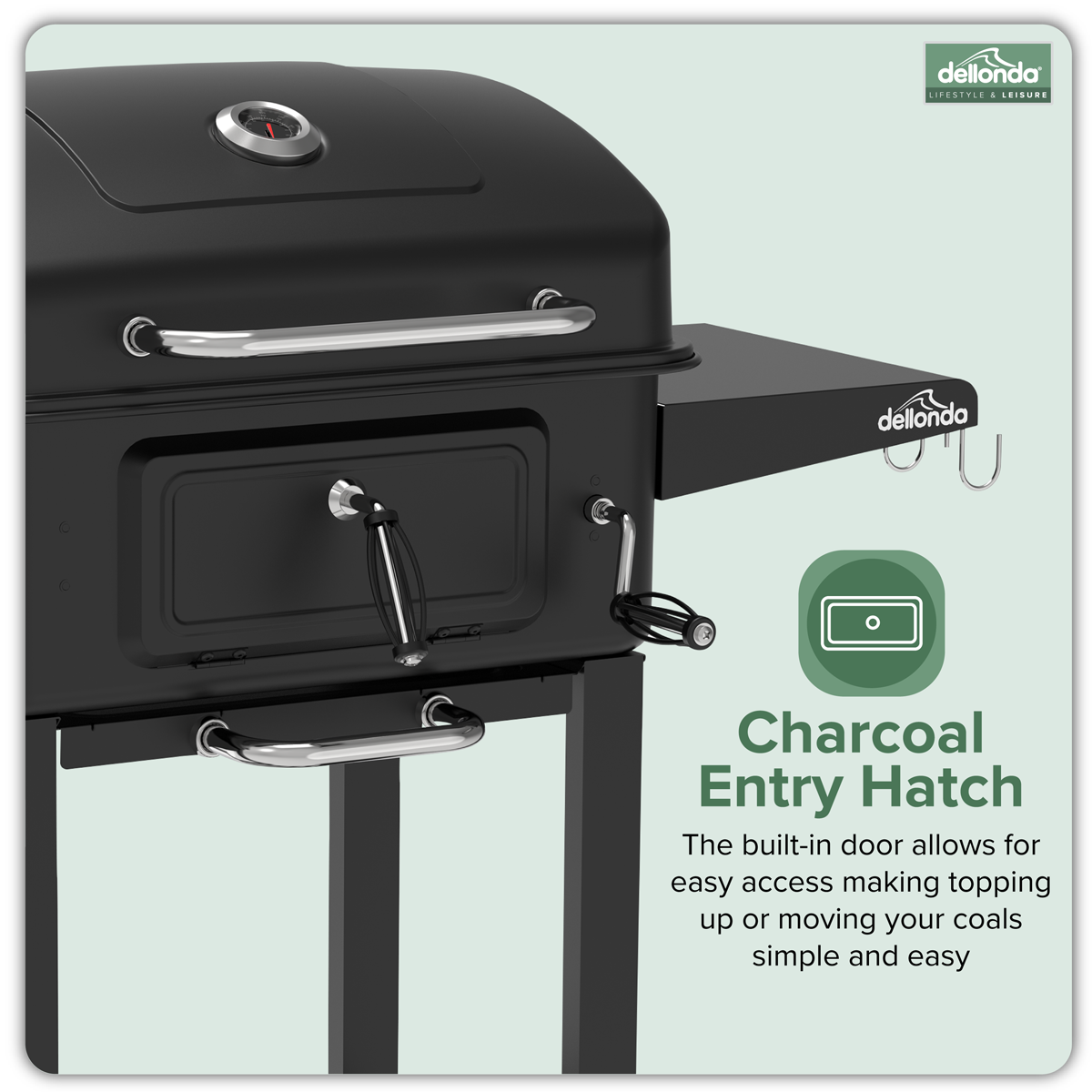 Dellonda DG283 Charcoal Grill BBQ Smoker & Trolley with 2 Side Shelves - Black - additional view 22