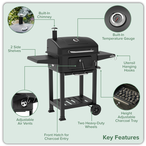 Dellonda DG283 Charcoal Grill BBQ Smoker & Trolley with 2 Side Shelves - Black - additional view 23