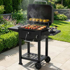 Dellonda DG283 Charcoal Grill BBQ Smoker & Trolley with 2 Side Shelves - Black - additional view 15