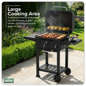 Dellonda DG283 Charcoal Grill BBQ Smoker & Trolley with 2 Side Shelves - Black - additional view 20
