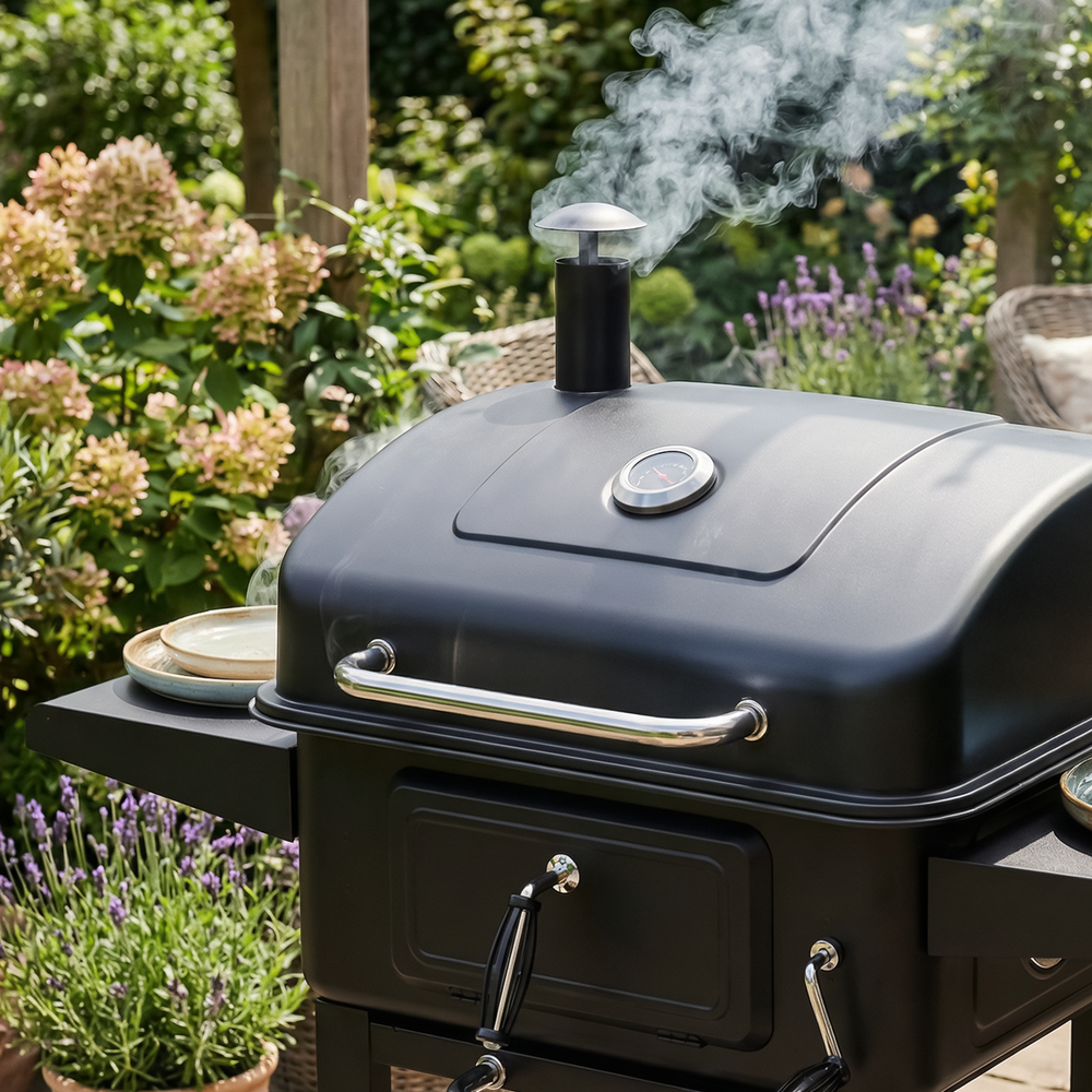 Dellonda DG283 Charcoal Grill BBQ Smoker & Trolley with 2 Side Shelves - Black - additional view 10