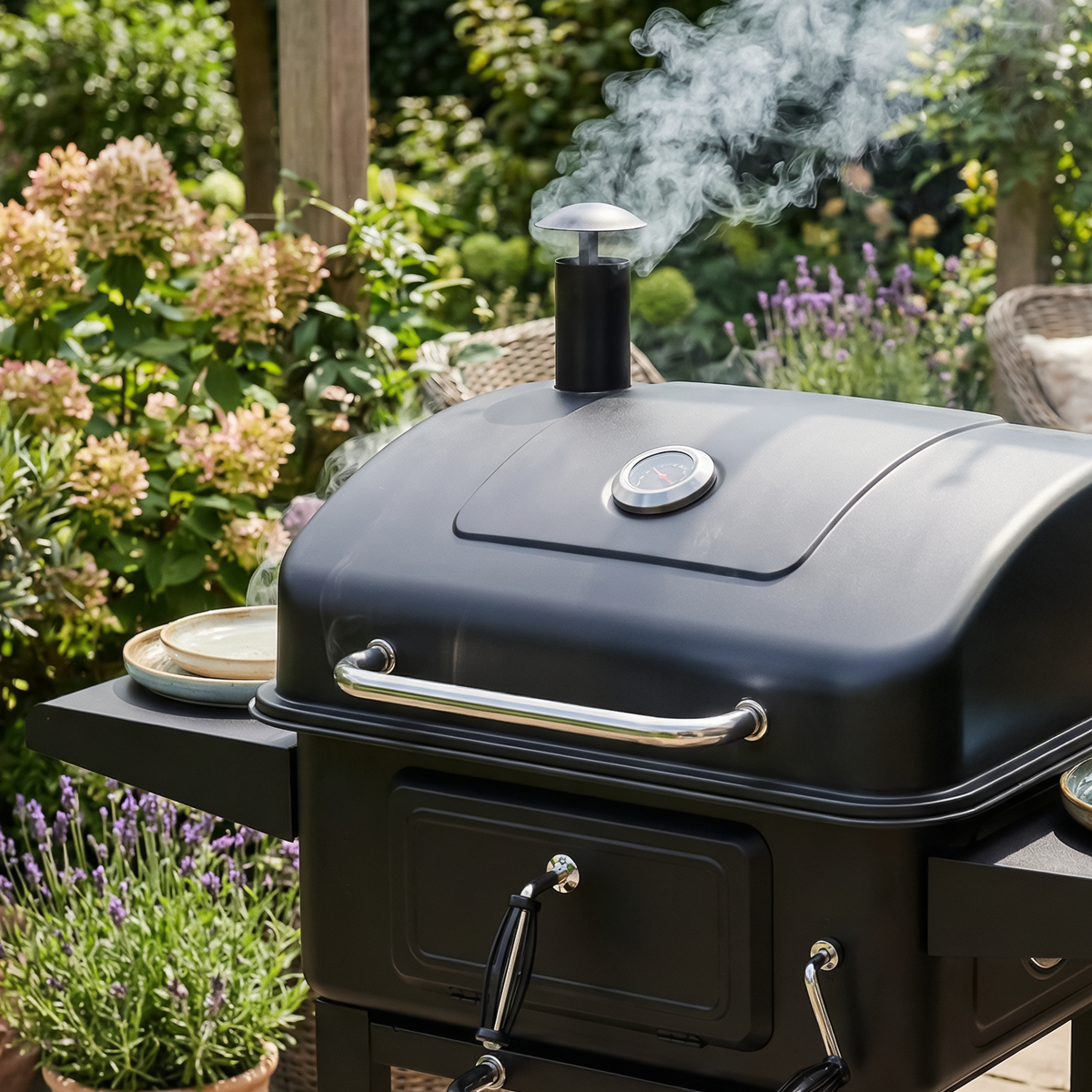 Dellonda DG283 Charcoal Grill BBQ Smoker & Trolley with 2 Side Shelves - Black - additional view 10