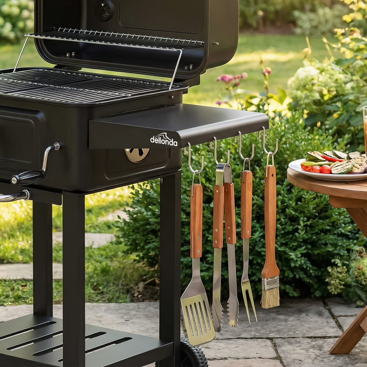 Dellonda DG283 Charcoal Grill BBQ Smoker & Trolley with 2 Side Shelves - Black - additional view 8