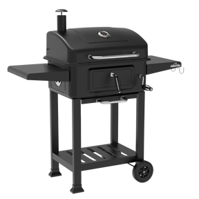 Dellonda DG283 Charcoal Grill BBQ Smoker & Trolley with 2 Side Shelves - Black