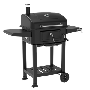 Dellonda DG283 Charcoal Grill BBQ Smoker & Trolley with 2 Side Shelves - Black