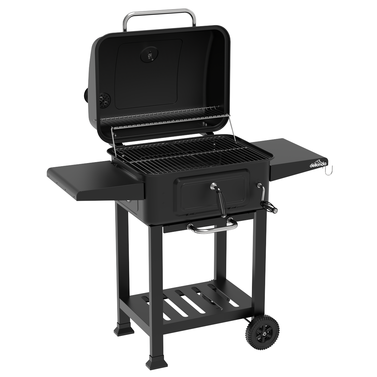 Dellonda DG283 Charcoal Grill BBQ Smoker & Trolley with 2 Side Shelves - Black - additional view 3