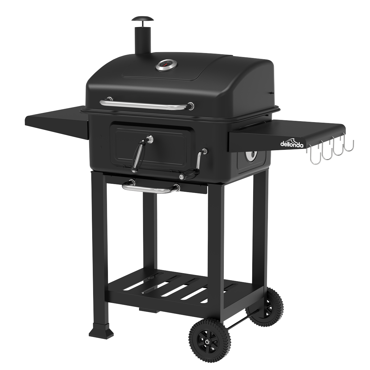 Dellonda DG283 Charcoal Grill BBQ Smoker & Trolley with 2 Side Shelves - Black - additional view 2