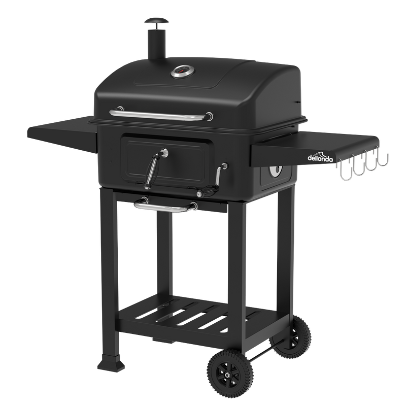 Dellonda DG283 Charcoal Grill BBQ Smoker & Trolley with 2 Side Shelves - Black - additional view 2