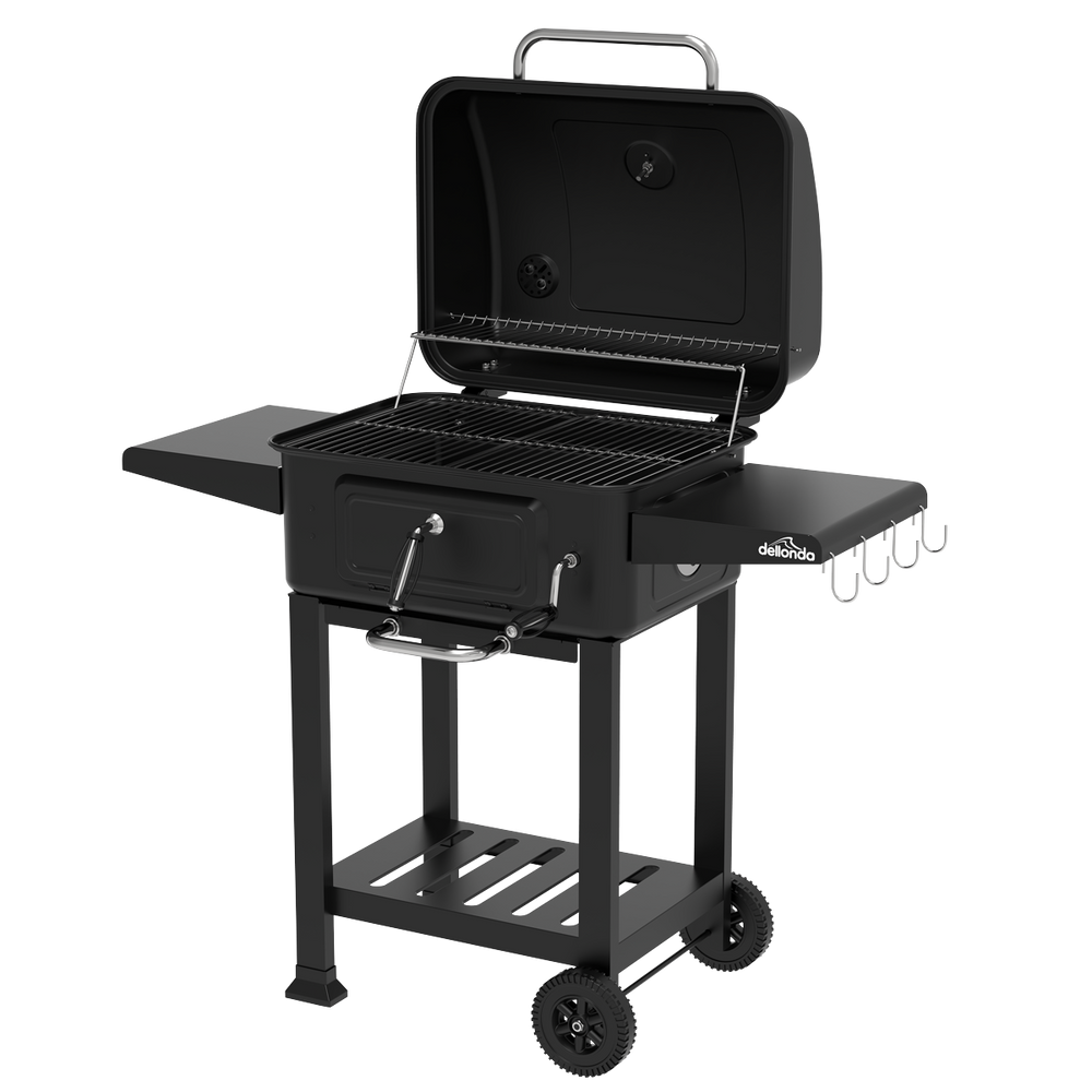 Dellonda DG283 Charcoal Grill BBQ Smoker & Trolley with 2 Side Shelves - Black - additional view 4