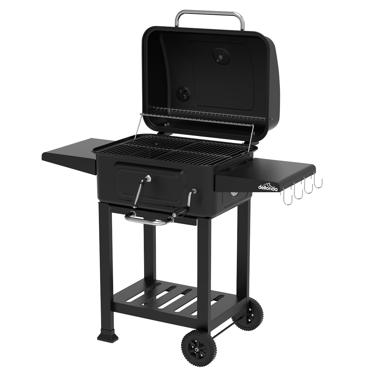 Dellonda DG283 Charcoal Grill BBQ Smoker & Trolley with 2 Side Shelves - Black - additional view 4