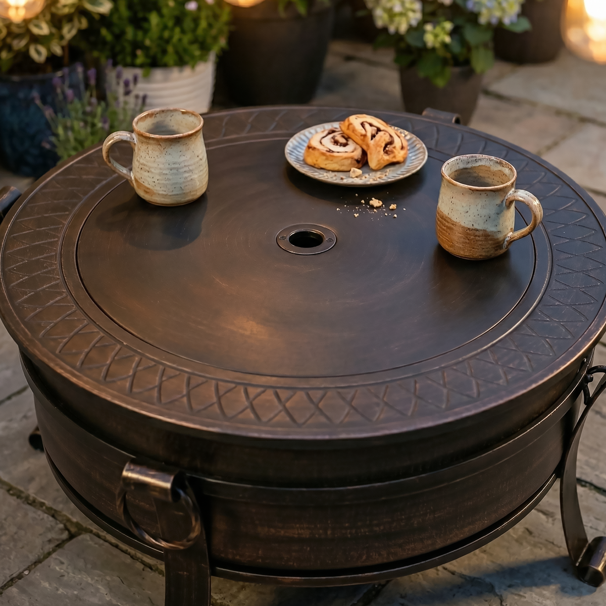 Dellonda DG42 76cm Deluxe 2-in-1 Outdoor Fire Pit & Coffee Table Antique Bronze Effect - additional view 10