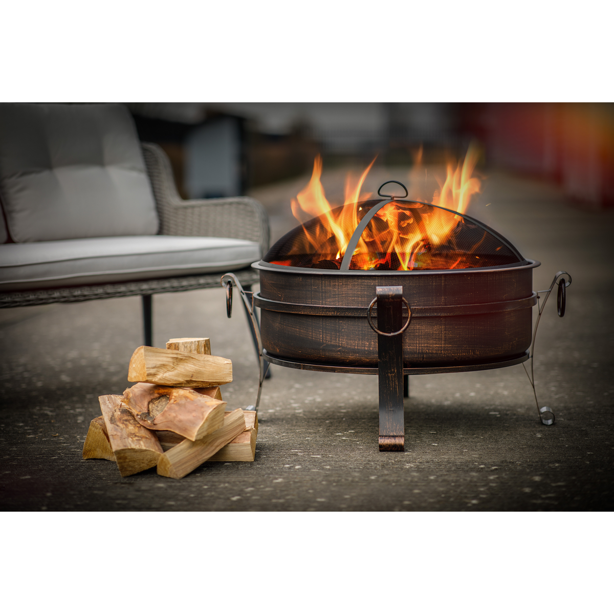 Dellonda DG42 76cm Deluxe 2-in-1 Outdoor Fire Pit & Coffee Table Antique Bronze Effect - additional view 6