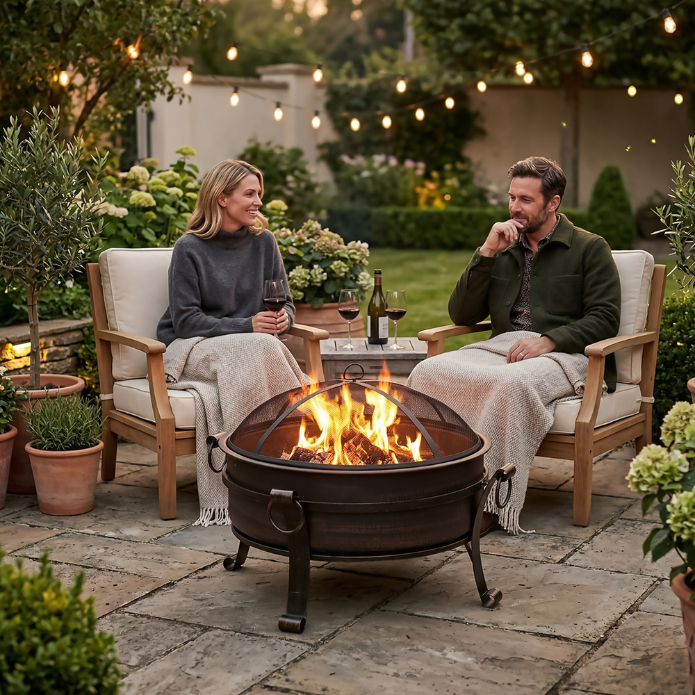 Dellonda DG42 76cm Deluxe 2-in-1 Outdoor Fire Pit & Coffee Table Antique Bronze Effect - additional view 11