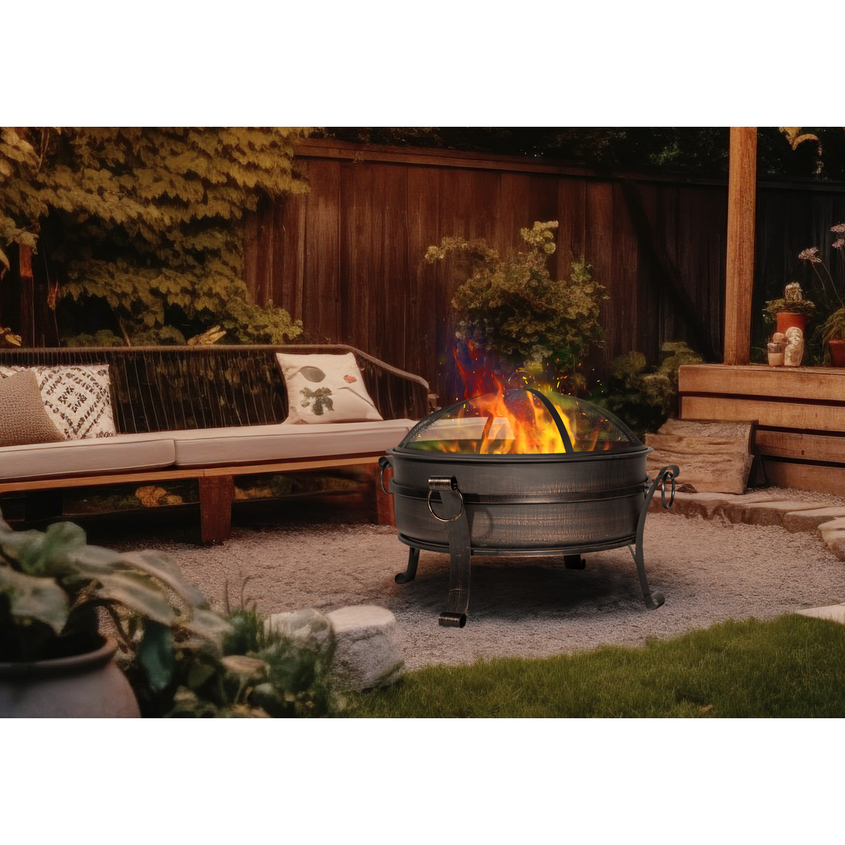 Dellonda DG42 76cm Deluxe 2-in-1 Outdoor Fire Pit & Coffee Table Antique Bronze Effect - additional view 9