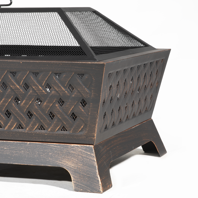 Dellonda DG44 89cm Rectangular Outdoor Fire Pit, Antique Bronze Effect - additional view 6
