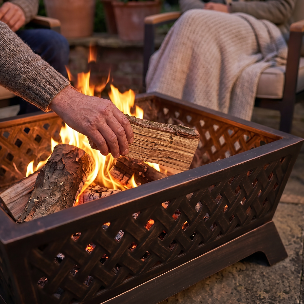 Dellonda DG44 89cm Rectangular Outdoor Fire Pit, Antique Bronze Effect - additional view 10