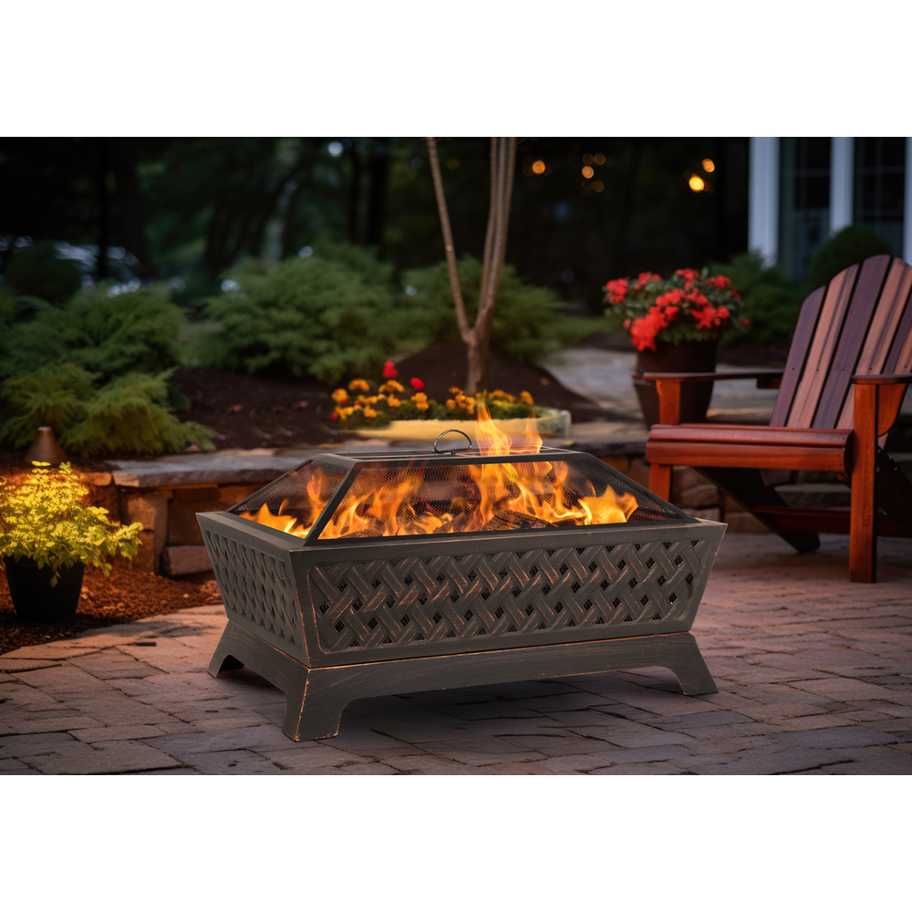 Dellonda DG44 89cm Rectangular Outdoor Fire Pit, Antique Bronze Effect - additional view 7