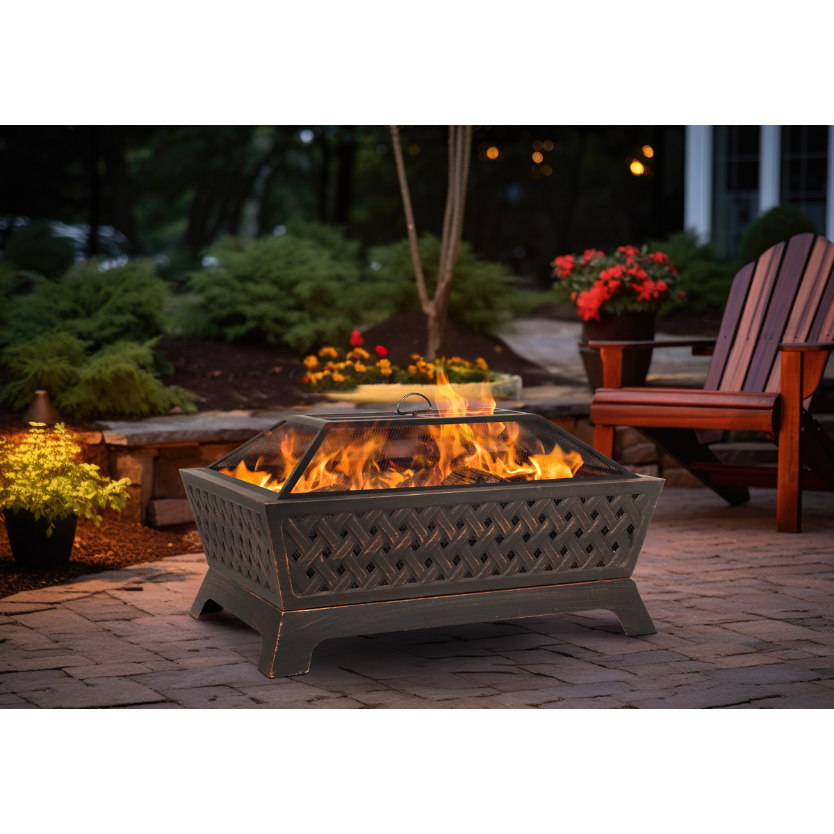 Dellonda DG44 89cm Rectangular Outdoor Fire Pit, Antique Bronze Effect - additional view 7
