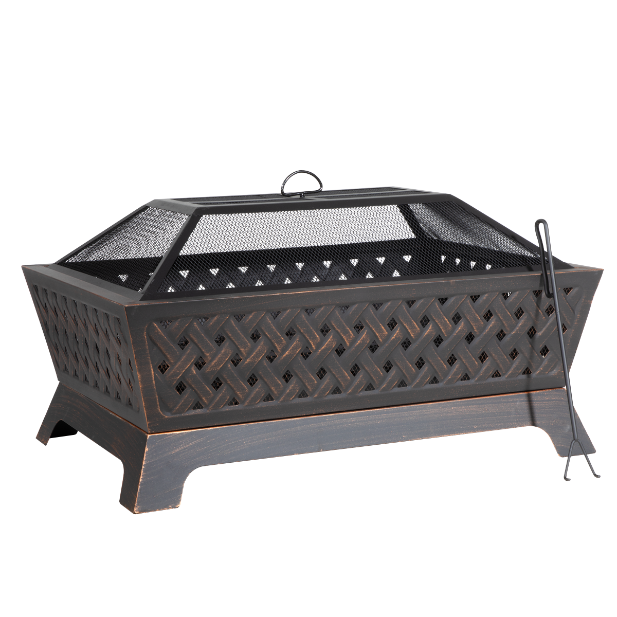 Dellonda DG44 89cm Rectangular Outdoor Fire Pit, Antique Bronze Effect