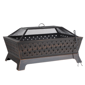 Dellonda DG44 89cm Rectangular Outdoor Fire Pit, Antique Bronze Effect