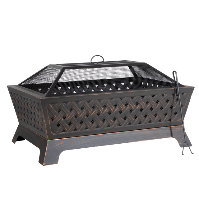 Dellonda DG44 89cm Rectangular Outdoor Fire Pit, Antique Bronze Effect