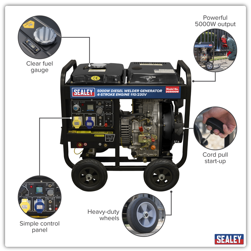 Sealey DG5000W 5000W Diesel Welder Generator 4-Stroke Engine 110/230V - additional view 13