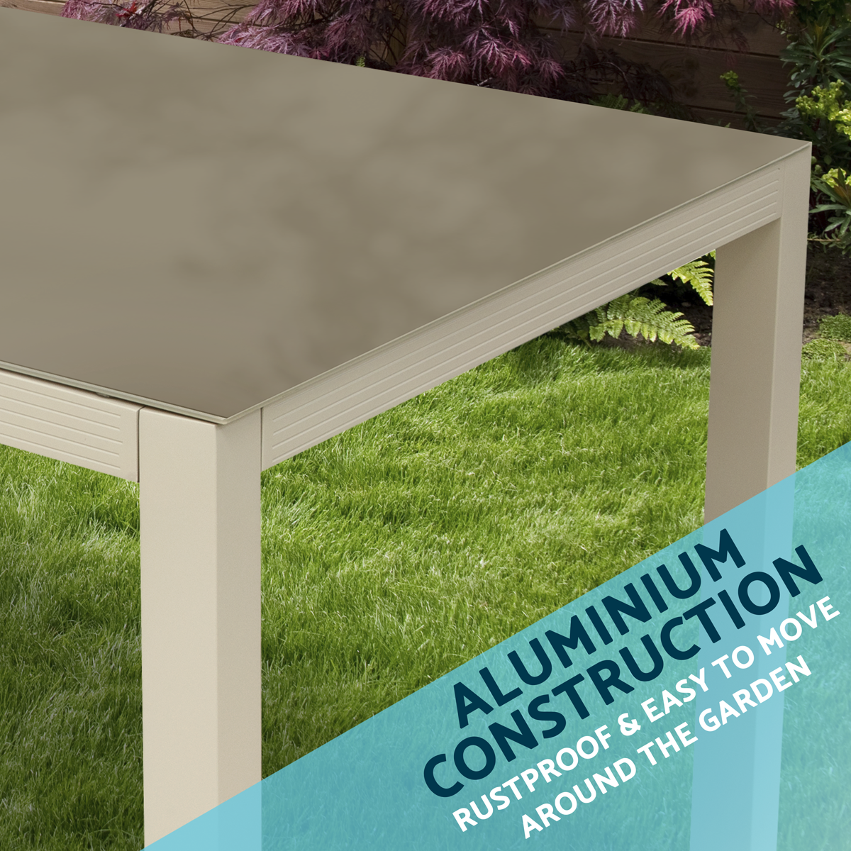 Dellonda DG51 Fusion Aluminium Garden Dining Table with Tempered Glass & Parasol Hole - Light Grey - additional view 10