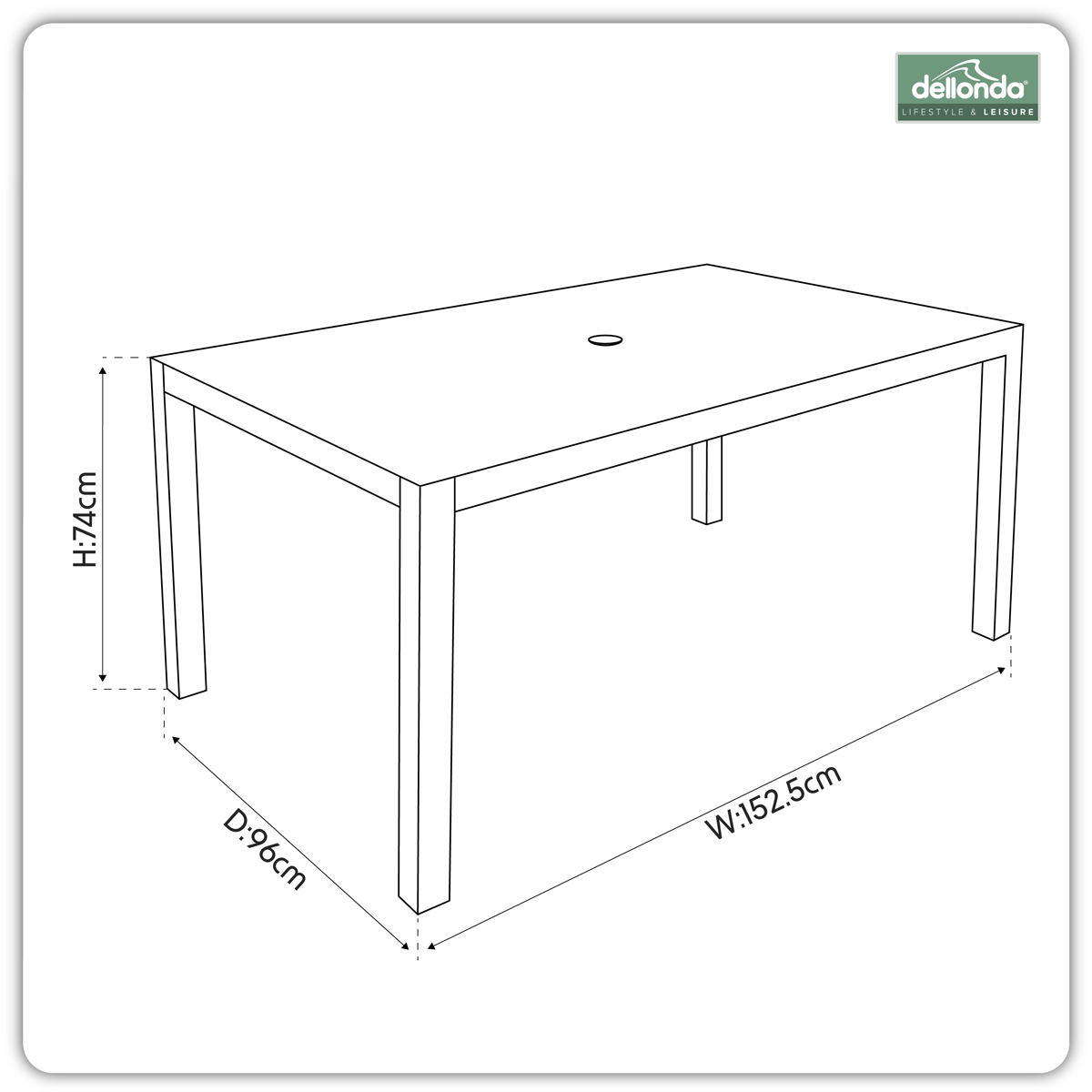 Dellonda DG51 Fusion Aluminium Garden Dining Table with Tempered Glass & Parasol Hole - Light Grey - additional view 9