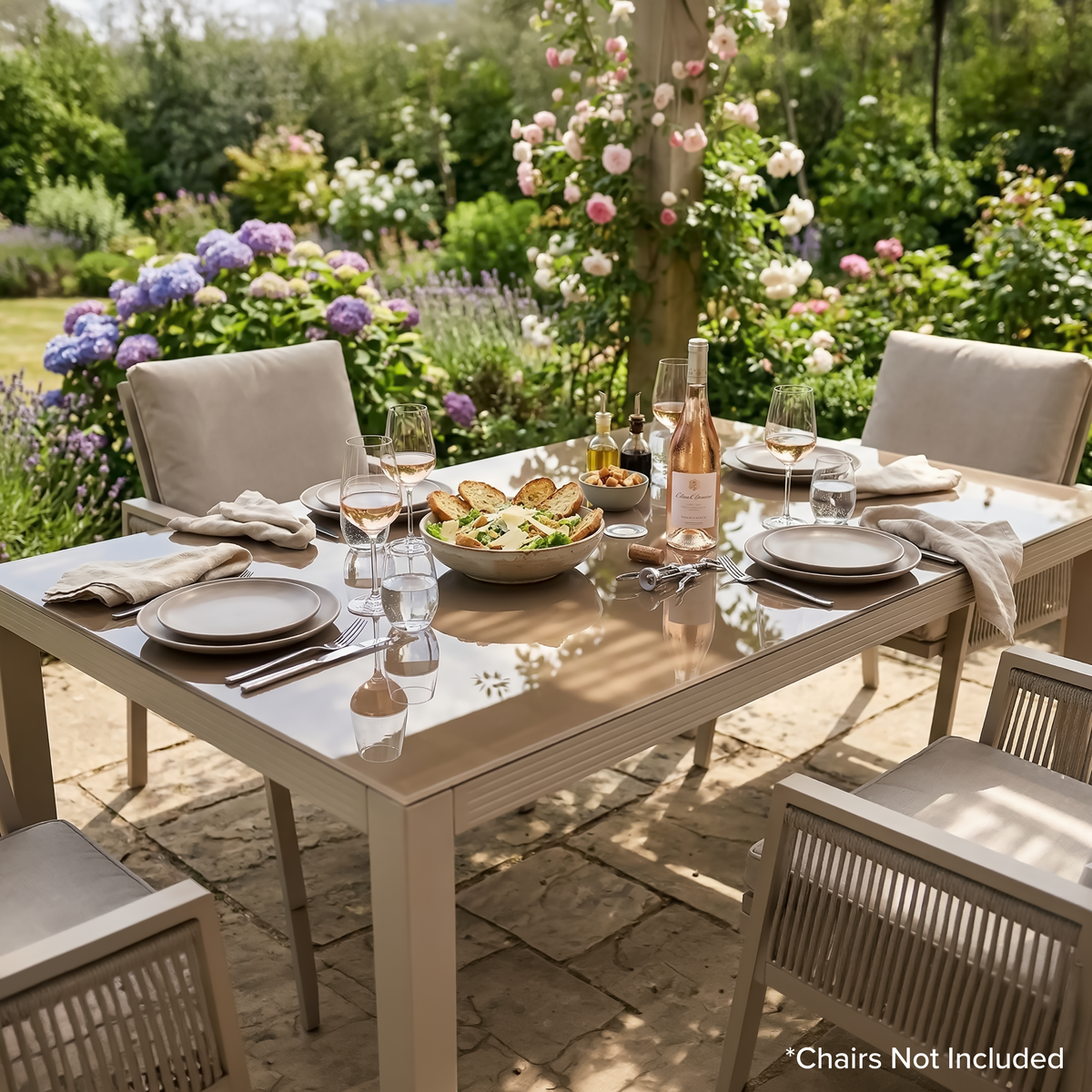 Dellonda DG51 Fusion Aluminium Garden Dining Table with Tempered Glass & Parasol Hole - Light Grey - additional view 7