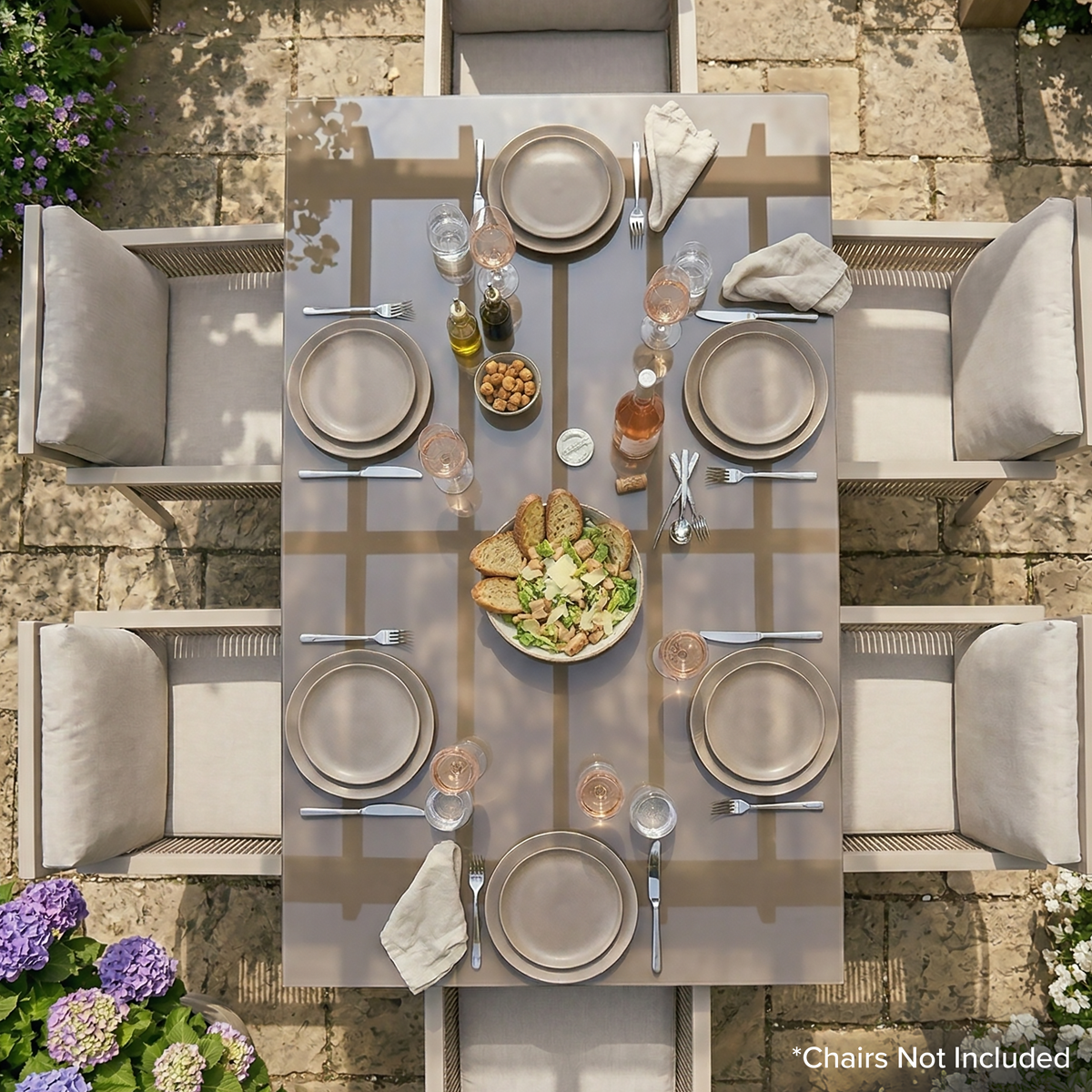 Dellonda DG51 Fusion Aluminium Garden Dining Table with Tempered Glass & Parasol Hole - Light Grey - additional view 8