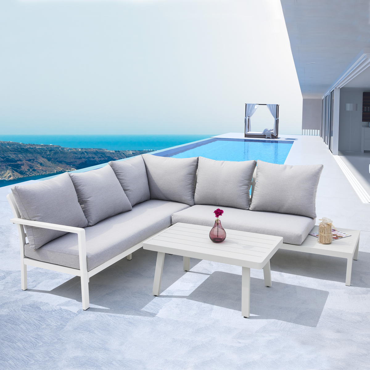 Dellonda DG53 Kyoto Aluminium Outdoor Corner Sofa & Coffee Table Set 3pc - additional view 6