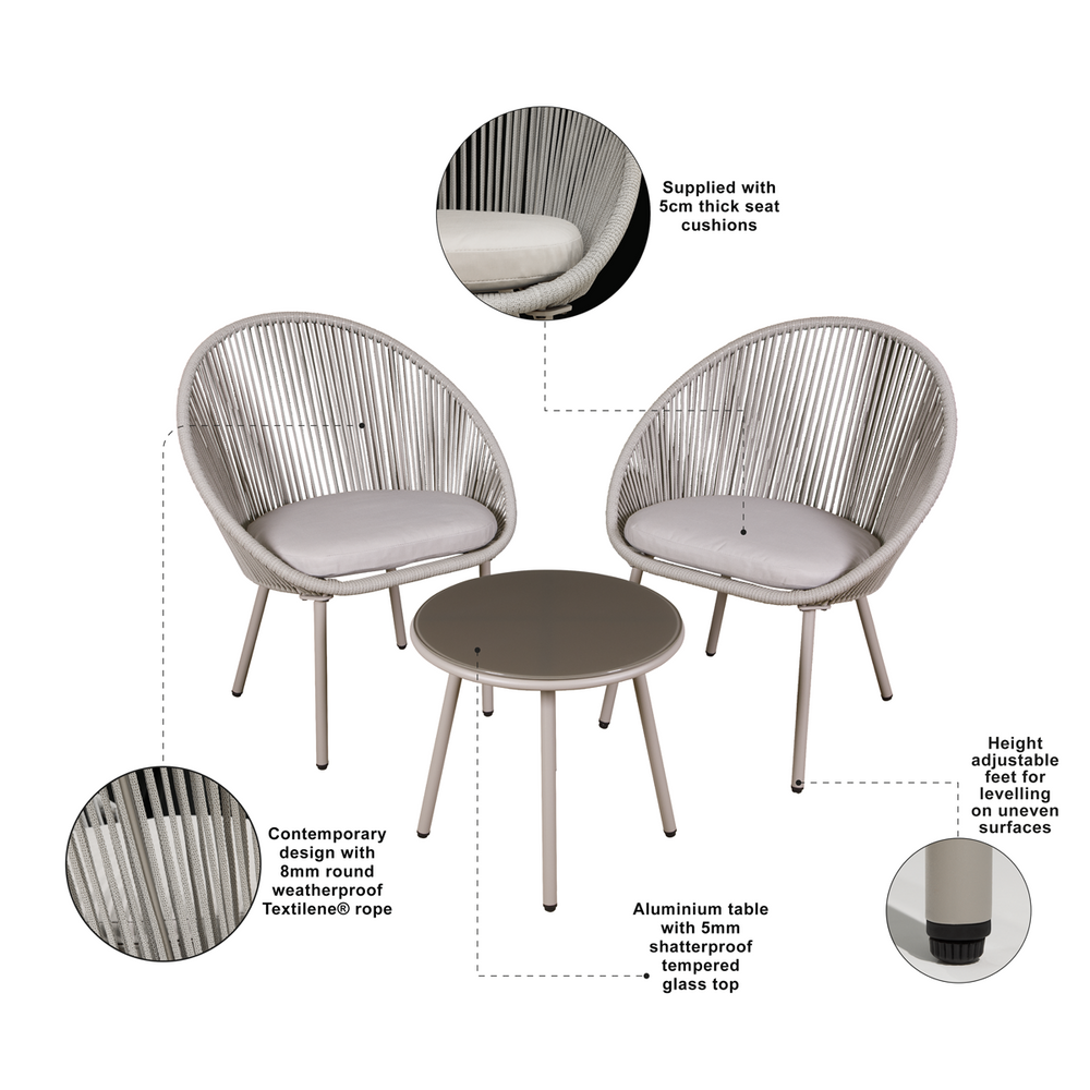 Dellonda DG55 Como Steel Bistro Set with Tempered Glass Tabletop 3pc - additional view 4